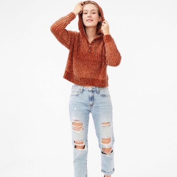 🇬🇪🔹️Aeropostale Rust Chenille Hooded Cropped Long Sleeve Sweater Medium - Picture 1 of 5
